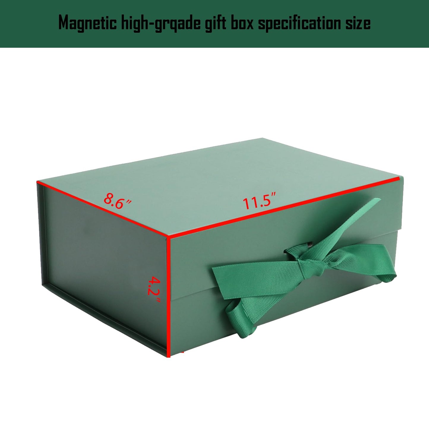 kaxilu Dark Green Gift Boxes with Ribbon Foldable Gift Boxes Set of 5 Magnetic Gift Boxes for Presentations and Groomsmen Proposal, Glossy Finish,Large-L11.5*W8.6*H4.2inch