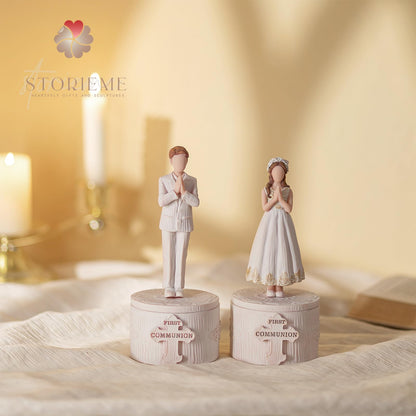 Storieme First Communion Gifts for Girls: 1st Holy Communion Decorations Keepsake Box with Rosary Cross Bracelet - Christian Religious Catholic Present for Baptism Confirmation