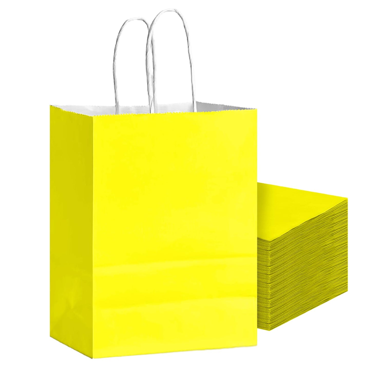 Bakepacker 24Pcs Paper Gift Bag with Handles Bulk Yellow Paper Bags Multiple Uses (8.3"x6"x3.15", Small Size)