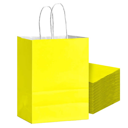 Bakepacker 24Pcs Paper Gift Bag with Handles Bulk Yellow Paper Bags Multiple Uses (8.3"x6"x3.15", Small Size)