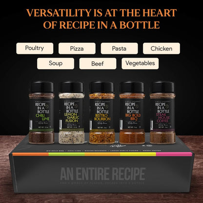 Spice Box Gift Set 5x 3oz Bottles | Premium Blends With Recipe Cards | Best Gift for Foodies | Recipe in a Bottle | Miniature Cooking Adventure in a Box | Simply Gourmet by Rivky Kleiman (Packaging may Vary)