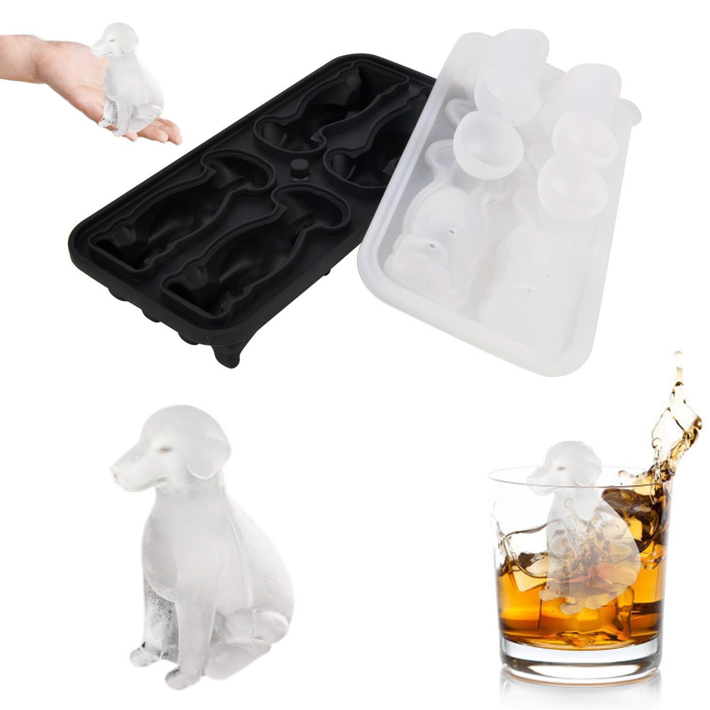 Dog Ice Cube Tray Mold - 3D Labrador Shape Ice Cube Trays, Cute Ice Cube Molds for Whiskey Bourbon, 4-Hole Large Fun Shapes Ice Cube Trays, Funny Labrador Gifts for Dog Lovers Women Men