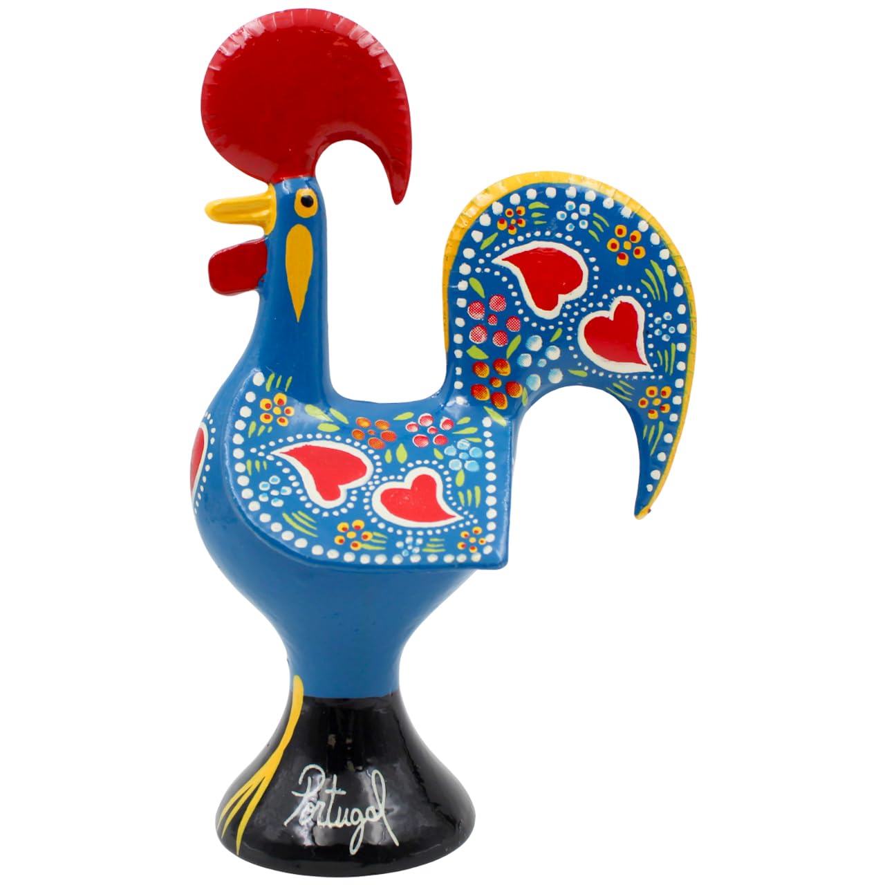 8.25" Traditional Hand-Painted Portuguese Good Luck Rooster Galo Barcelos Metal Figurine - Made in Portugal, Symbol of Good Luck & Prosperity - Collectible Souvenir (Blue)