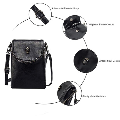 WITERY Small Crossbody Bag for Women Goth Bag Cell Phone Purse PU Leather Gothic Purse Mini Concert Shoulder Travel Purse with Chain