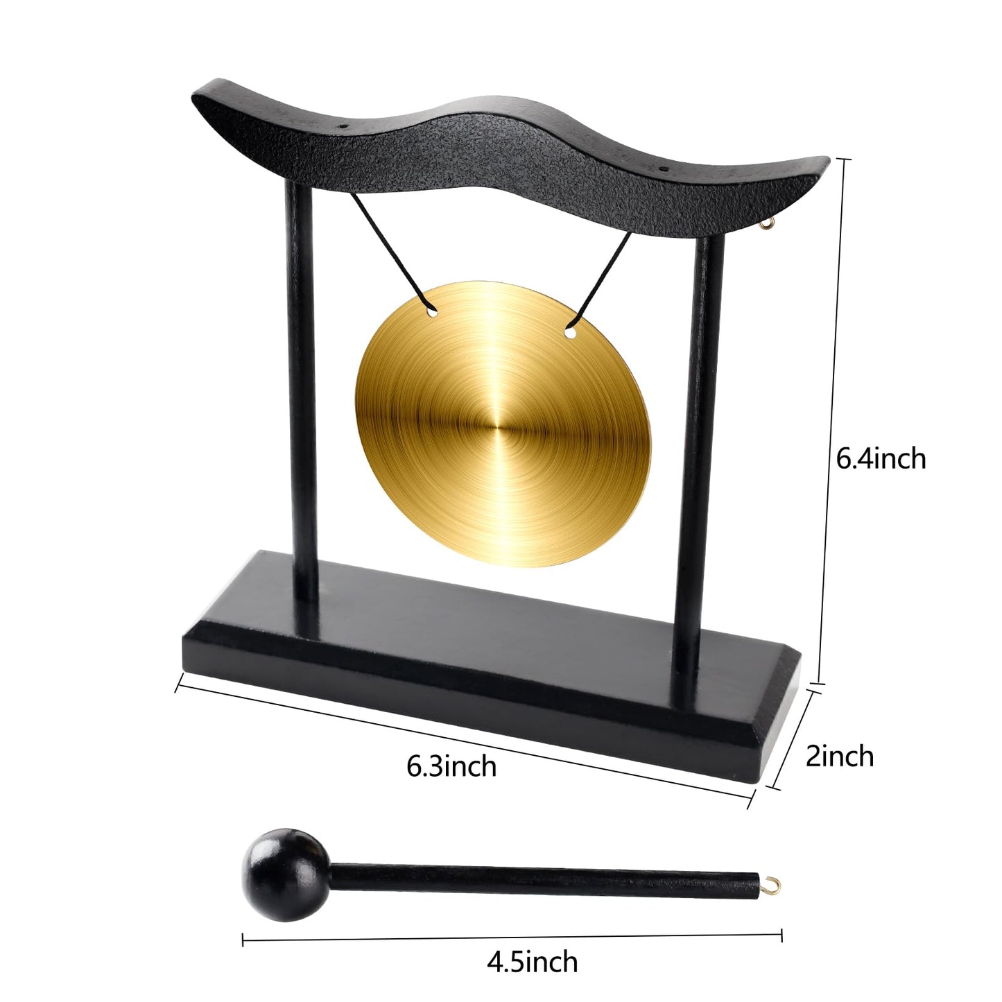 Feng Shui Gong Decor, Zen Brass Desktop Decor, 6.4x6.3x2 Inch Mini Sound Healing Instrument for Home, Office, Party, Yoga, Gift