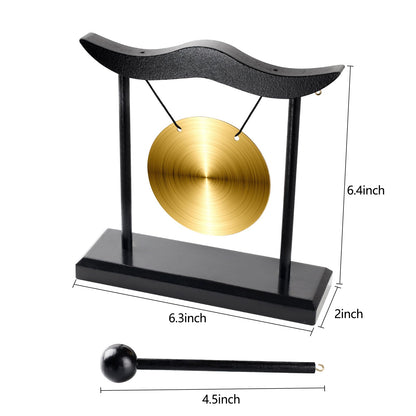 Feng Shui Gong Decor, Zen Brass Desktop Decor, 6.4x6.3x2 Inch Mini Sound Healing Instrument for Home, Office, Party, Yoga, Gift