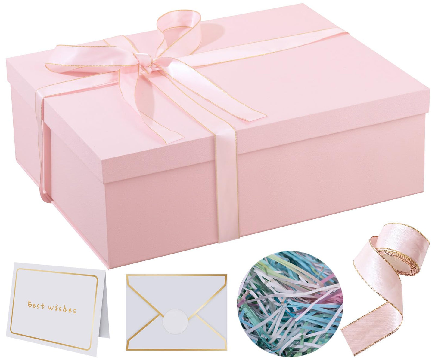 Rinrda Extra Large Gift Box 16.5x13x5.5 inches,Pink Gift Boxes with Lids for Presents,Perfect for Birthday,Valentine's Day,Christmas,Anniversaries,Contains Card,Ribbon,Shredded Paper Filler.