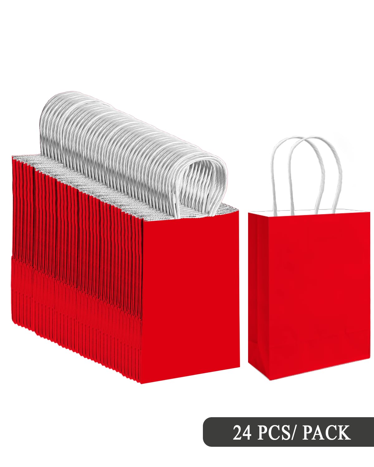 qiqee 24PCS Small Gift Bag with Handles Bulk 8.3"x6"x3" Gift Bags Red Bags Multiple Uses (Small Size)