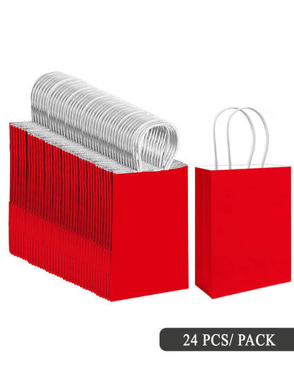 qiqee 24PCS Small Gift Bag with Handles Bulk 8.3"x6"x3" Gift Bags Red Bags Multiple Uses (Small Size)