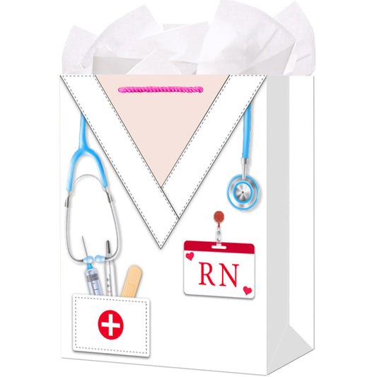 HEYINSHEN Nurse Graduation Gifts Bag 13" Large Congrats Nurses Gift Bag with Tissue Paper & Handles Gifts Bag for Nursing Grads Medical School Graduation Decor Nurse Week Celebrations