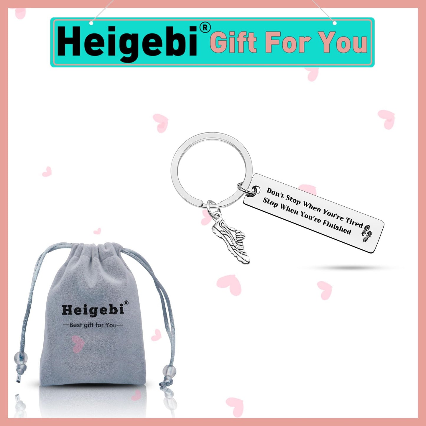 Heigebi Runners Gifts Cross Country Running Keychain Inspirational Gift for Women Men Athlete Gift Marathon Runner Lovers Gift Runner Keychain Marathon Jewelry Outdoor Sport Gift Training Gift