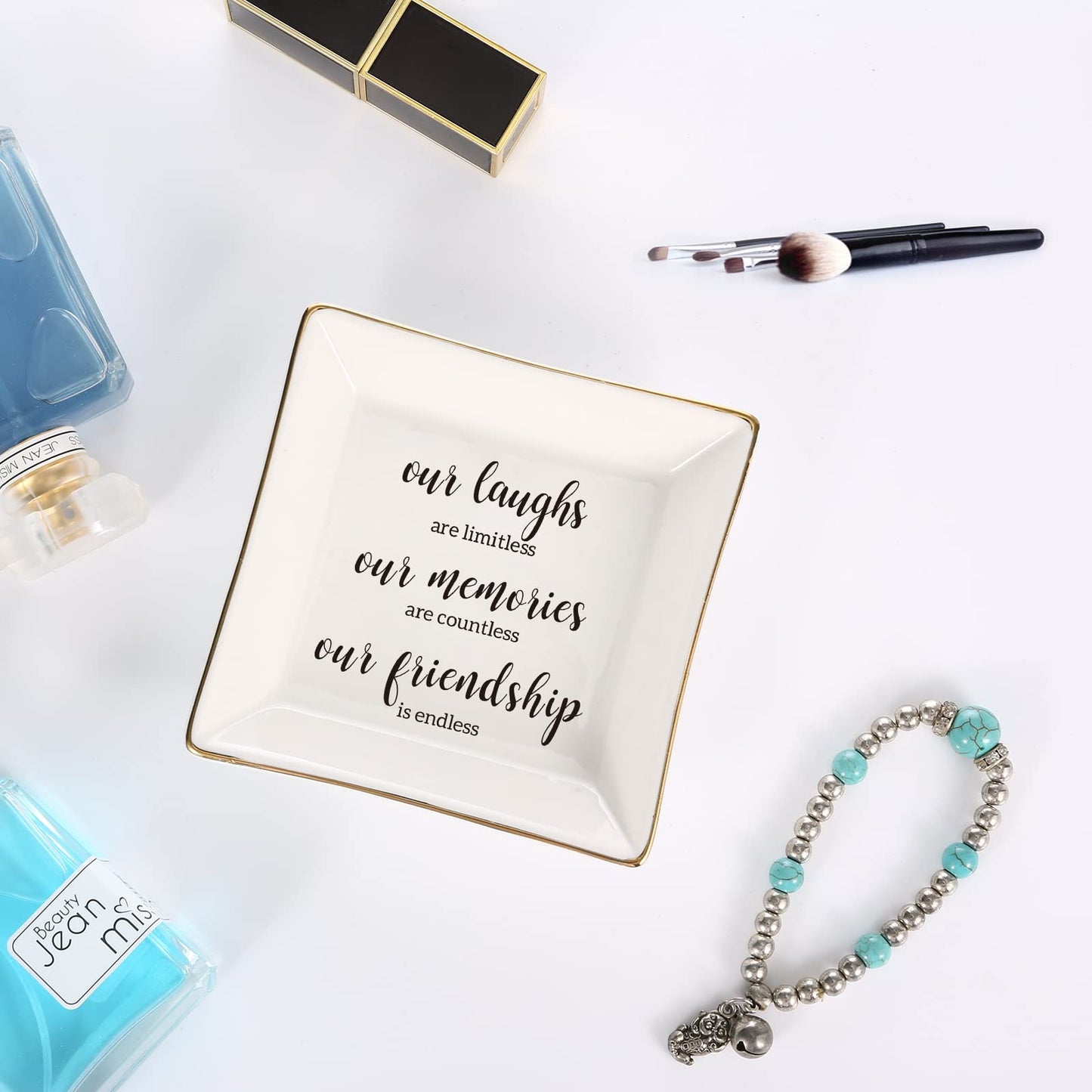 Endless Friendship Gifts Ceramic Ring Dish Jewelry Tray,Birthday Gifts For Best Friend-Our Laughs Are Limitless,Our Memories Are Countless,Our Friendship Is Endless