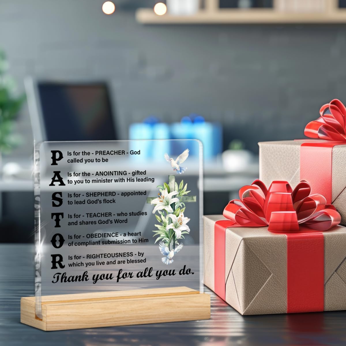 Pastor Appreciation Gifts for Men, Christian Gifts for Pastors Thank You Birthday Christmas, Religious Pastor Acrylic Plaque Sign Decor