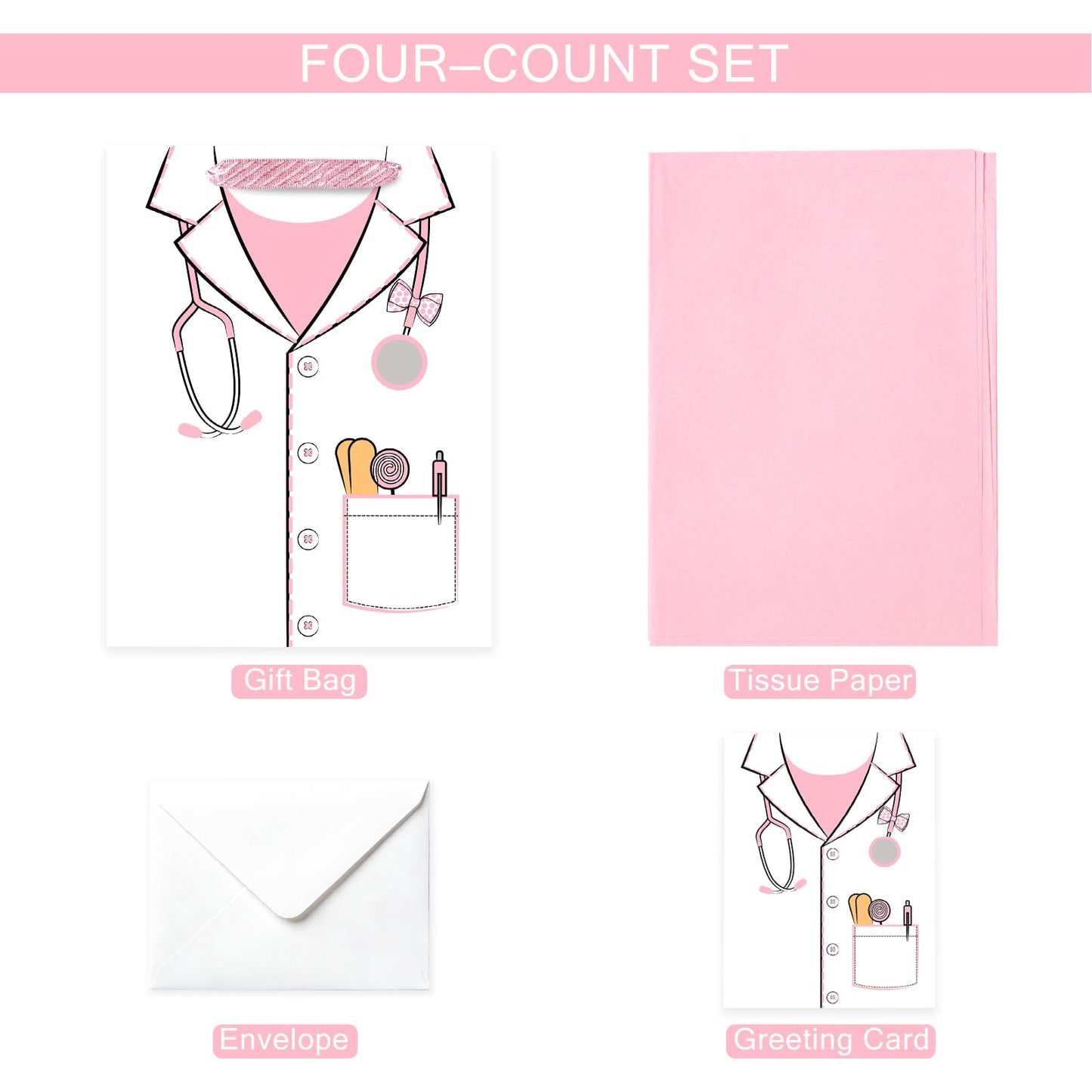 Loveinside 13" Large Pink Nurse Gift Bag for Wmen, Pink Medical Uniform Design Gift Bag with Tissue Paper, Crad for Nurses, Doctor, Nursing Graduation, Medical School, Thank You, 10" x 5" x 13", 1 Pcs