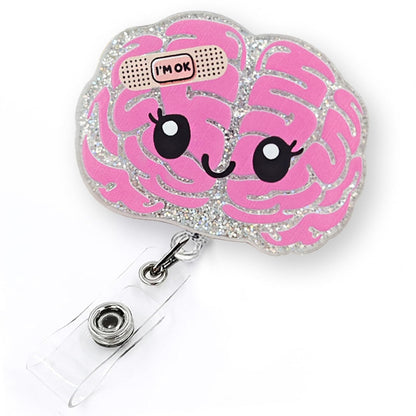 Funny Brain Badge Reel Retractable for Neurology Nurse, Neuro Nurse Brain Badge Holder for Work, Personalized Neurologist Gifts, Neuroscience Badge Holder with Alligator Clip & 24” Durable Nylon Cord