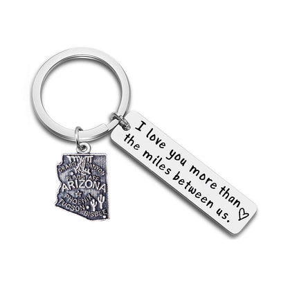 JJTZX I Love You More Than The Miles Between Us Long Distance Relationship State Map Keychain Going Away Gift Travel Gift