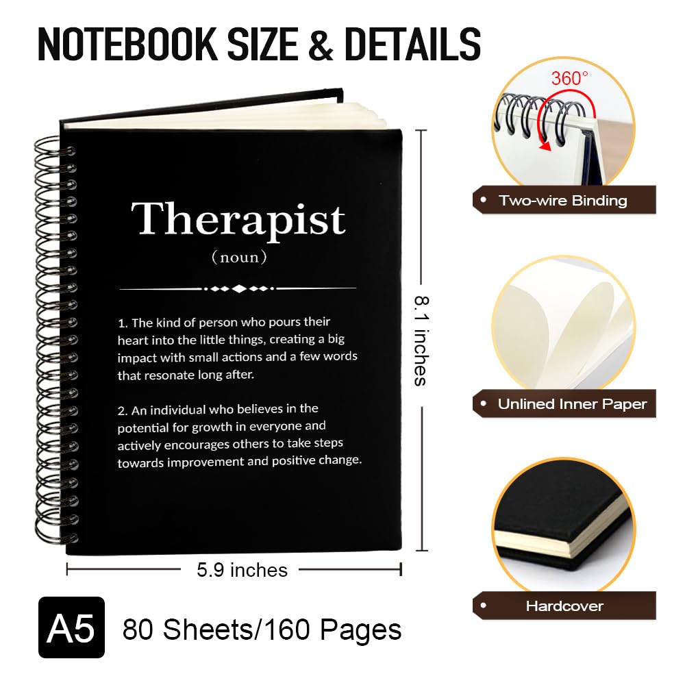 Therapist Definition 160 Blank Pages Hardcover Spiral Notebook, Thank You Gift for Mental Health Therapist, Psychiatric Nurse Graduation Gift, Therapy Appreciation Gift, Therapist Gift Idea