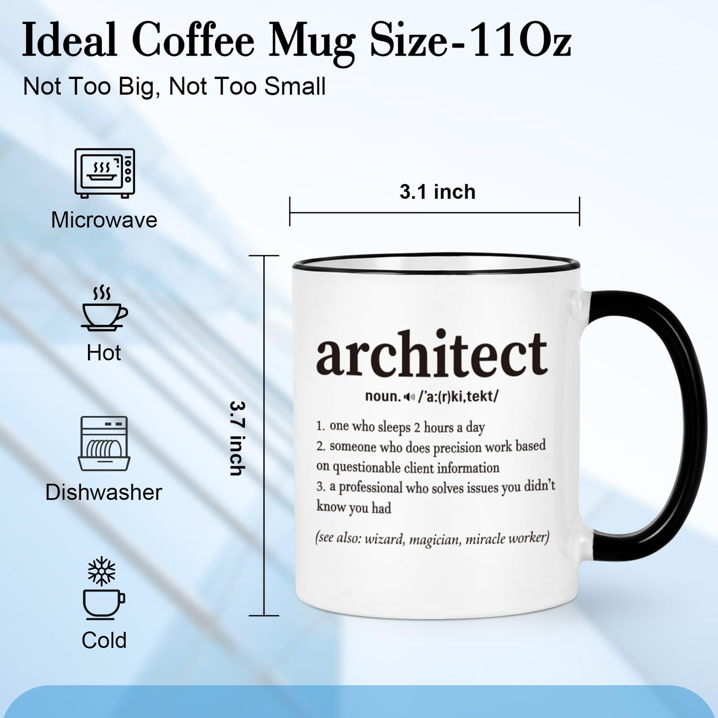 Cabtnca Architecture Gifts, Christmas Gifts for Architects & Architecture Students Teachers, 11Oz Mug with Architect Text, Graduation Birthday Office Gift for Men Women