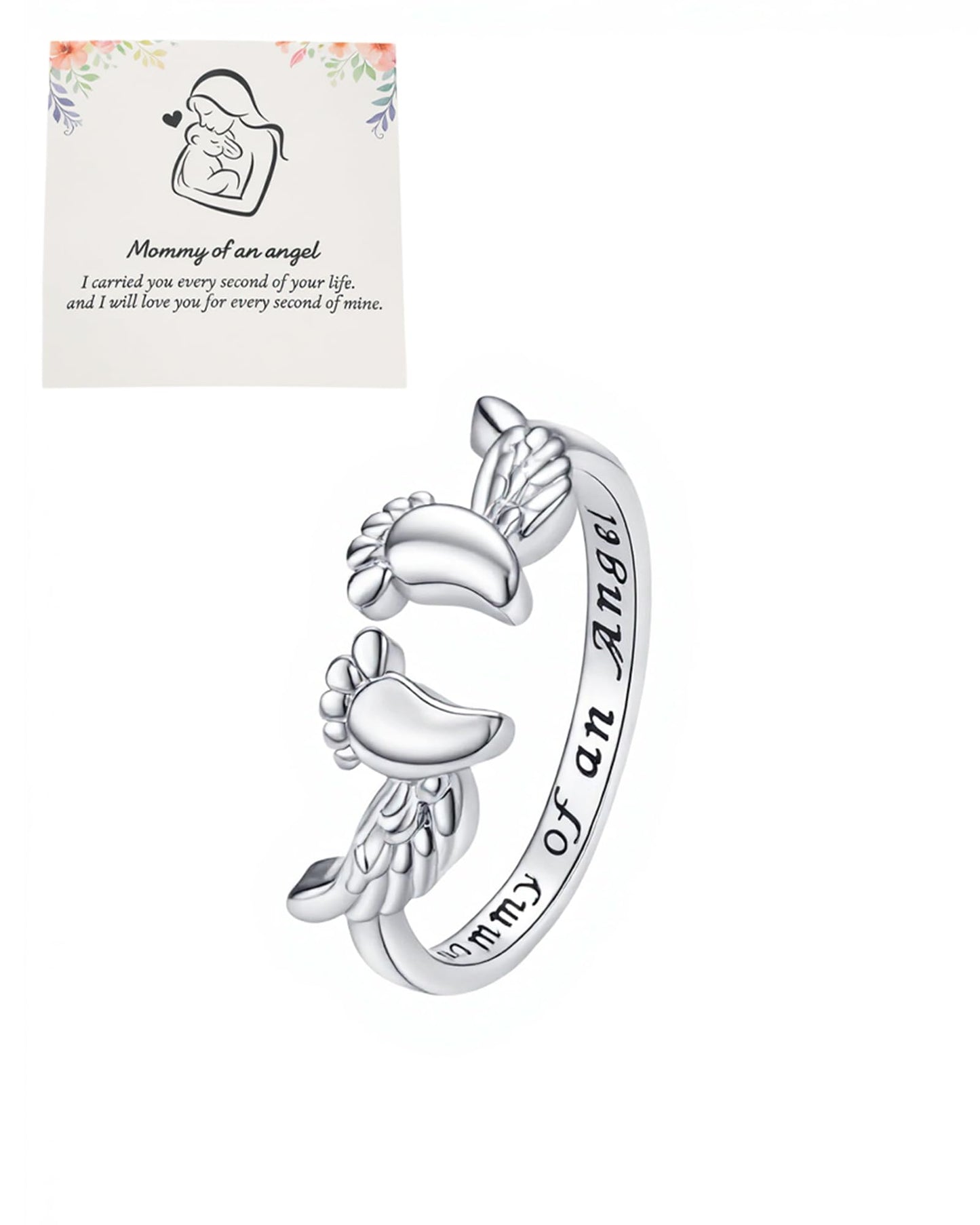 Miscarriage Gifts for Mothers Mommy of an Angel Wing Ring Pregnancy Loss Son or Daughter Ring Silver Mom Feather Rings Mother's Day Gifts