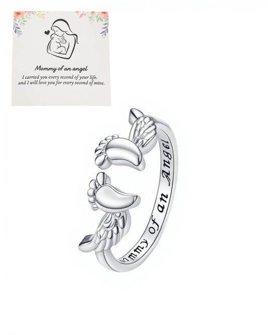 Miscarriage Gifts for Mothers Mommy of an Angel Wing Ring Pregnancy Loss Son or Daughter Ring Silver Mom Feather Rings Mother's Day Gifts