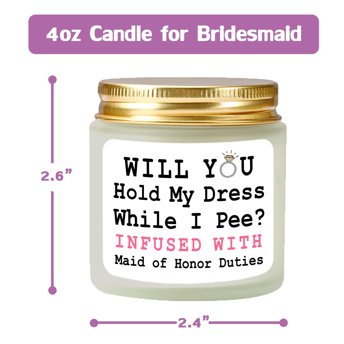 Scented Candle Maid of Honor Proposal Gifts - Lavender Soy Wax Candle - Bridesmaid Proposal Gifts - Will You be My Maid of Honor Gift for Friends Girls Women 4oz