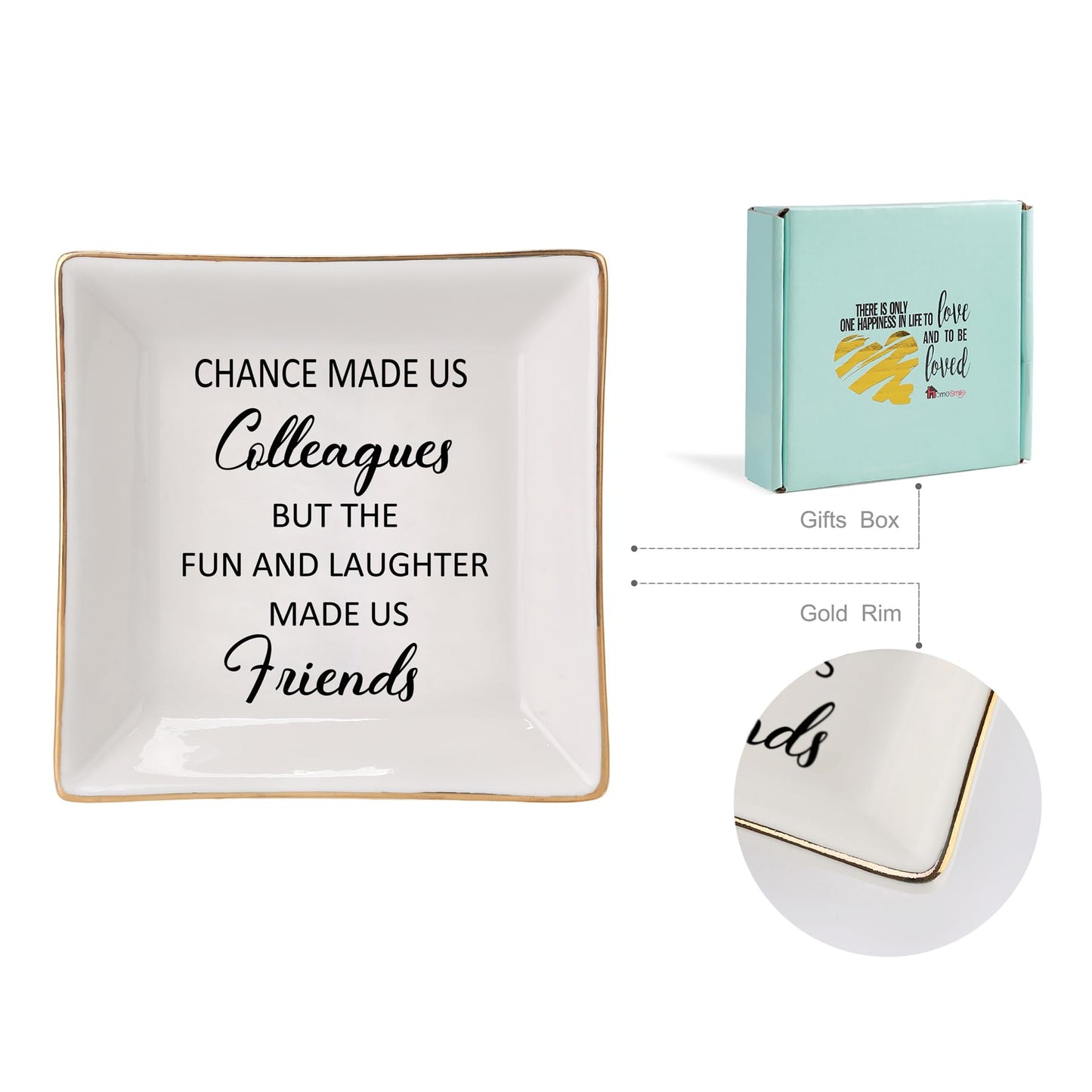 HOME SMILE Colleague to Friend Gifts for Women Jewelry Tray- Retirement Leaving Farewell Appreciation Birthday Christmas-Chance Made Us Colleagues,But The Fun and Laughter We Share Made Us Friends