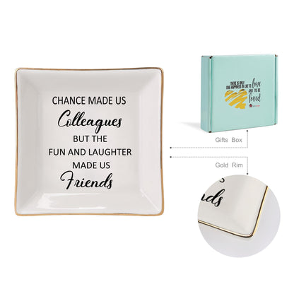 HOME SMILE Colleague to Friend Gifts for Women Jewelry Tray- Retirement Leaving Farewell Appreciation Birthday Christmas-Chance Made Us Colleagues,But The Fun and Laughter We Share Made Us Friends
