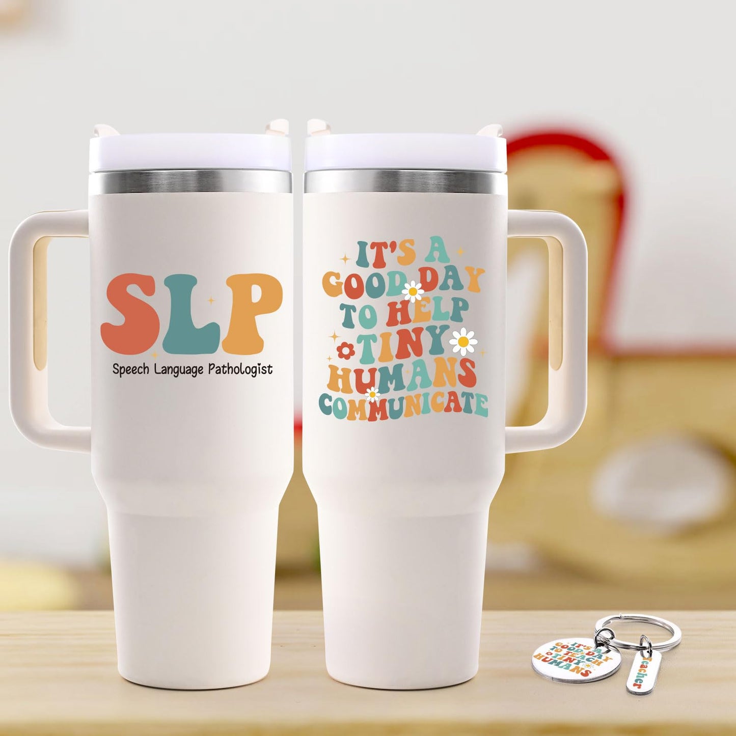 Lifecapido Speech Pathologist Gifts, SLP 40oz Tumbler with Keychain, Birthday Christmas Speech Therapy SLP Gifts for Speech Language Pathologist, Creamy
