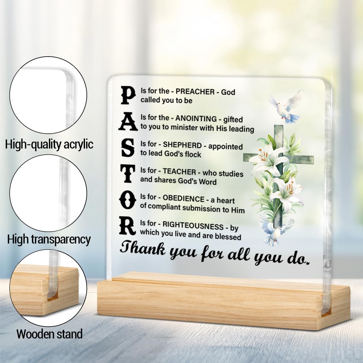 Pastor Appreciation Gifts for Men, Christian Gifts for Pastors Thank You Birthday Christmas, Religious Pastor Acrylic Plaque Sign Decor