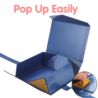 HAPPY POTATO Large Easter Gift Box withLid and Ribbon 11.5x8.1x3.8 Inches, Groomsman Proposal Box, Magnetic Blue Gift Box for Presents (Glossy Blue)