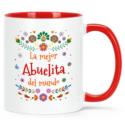 YHRJWN Abuela Coffee Mug - La Mejor Abuelita Del Mundo, Grandma Gift in Spanish for Mother's Day, Birthday, Christmas - Regalo Para Abuela, Taza Abuelos, 11 Oz, Red & White