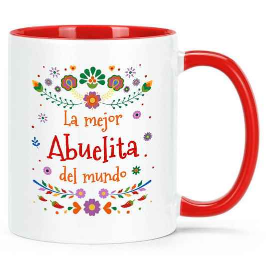 YHRJWN Abuela Coffee Mug - La Mejor Abuelita Del Mundo, Grandma Gift in Spanish for Mother's Day, Birthday, Christmas - Regalo Para Abuela, Taza Abuelos, 11 Oz, Red & White