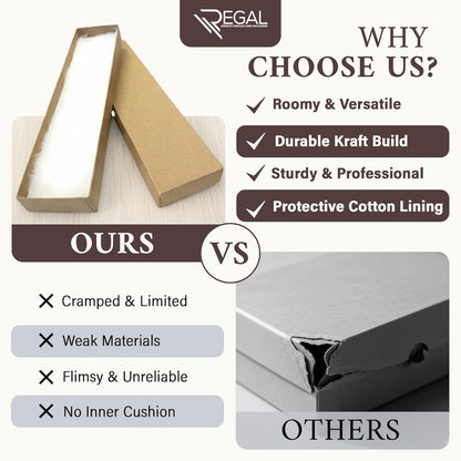 RJ Displays 6 Pack Cotton Brown Kraft Color paper Cardboard Jewelry Boxes for Bracelets, Necklace boxes, Watch & Small Gifts box, Jewelry Gift Boxes Size 8" x 2" x 1" Inch -(Brown Kraft)