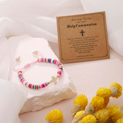 First Communion Gifts for Girls, Cross Bracelet Religious Christian Jewelry, Baptism Christening Confirmation Catholic Gift for Daughter Granddaughter Goddaughter Niece Teens Kids