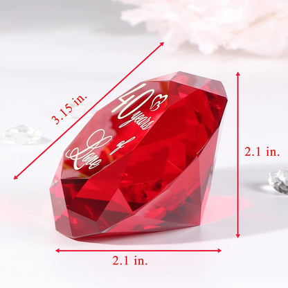 YWHL Happy 40th Wedding Anniversary Romantic Gifts for Wife Husband, Ruby Wedding Gift for Her, 40 Years of Love Present for Couple, Red K9 Crystal Diamond Decoration