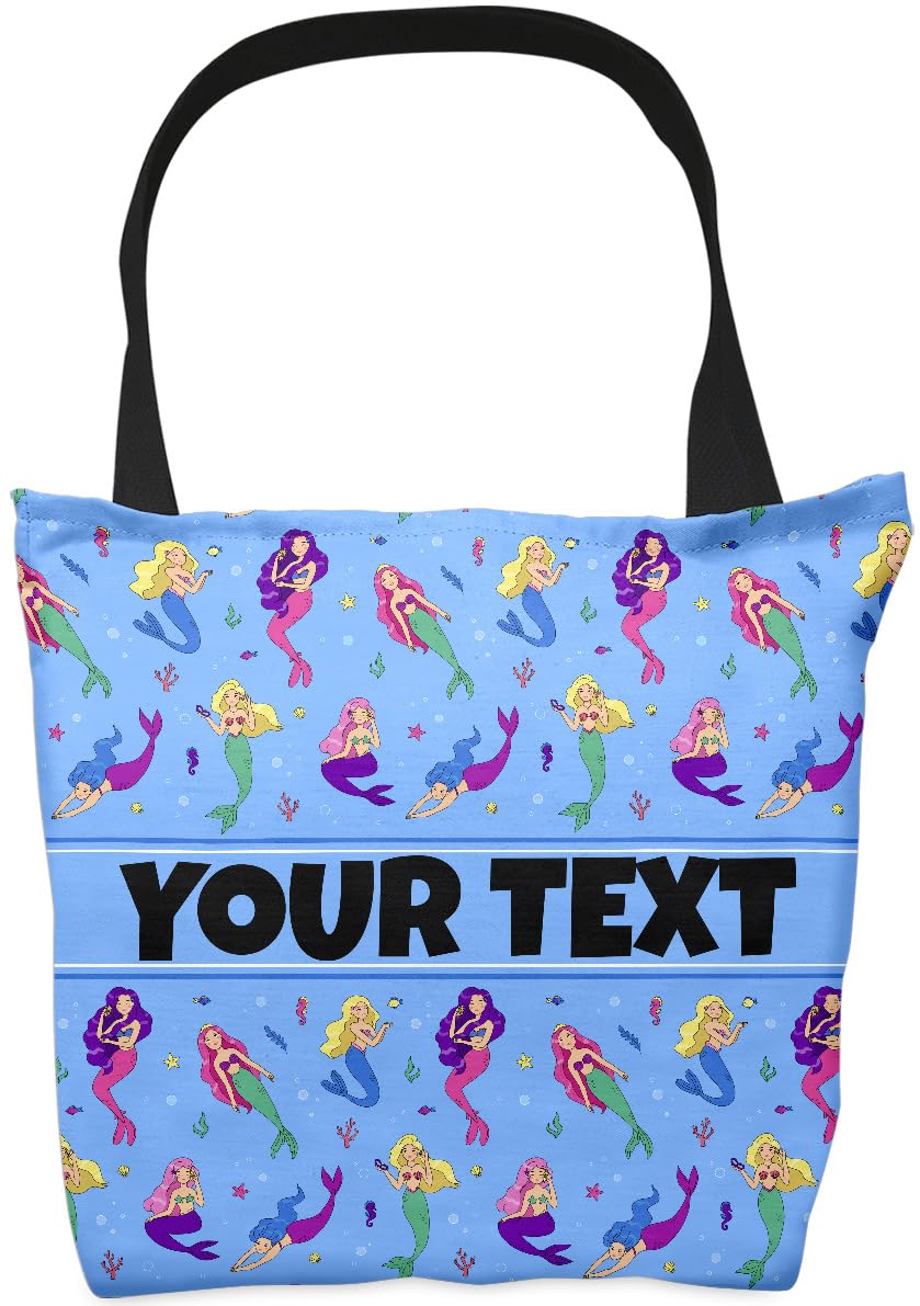 Personalized Tote Bag - Mermaids, Custom Name/Text, Reusable w/Straps, Canvas Cloth Fabric, Customized Gift Idea, Birthday/Christmas/Holiday Present, 18x18