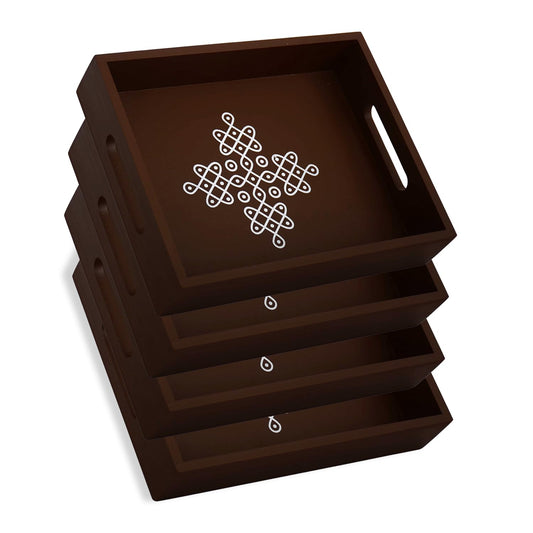 Coffee Table Tray with Handles, Return Gifts for Pooja, Return Gifts for Housewarming, Return Gifts, Indian Return Gifts, Indian Return Gifts for Pooja Bulk - 10" X 8" X 2" Size (4, Brown)