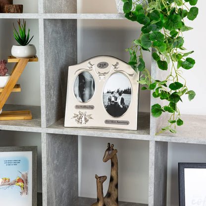 Haysom Interiors Traditional Two Tone Silver Plated 25th Silver Anniversary Double Picture Frame by Happy Homewares