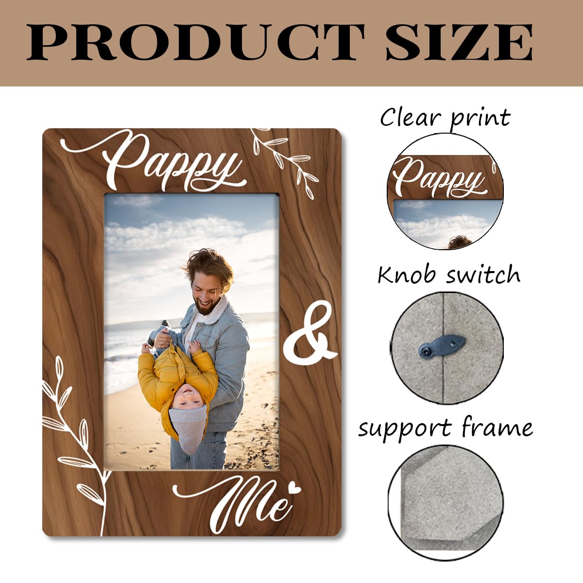 Pappy & Me Photo Frame Gifts for Pappy Dad Grandpa, Holds 4 x 6 Inch Photo, Farmhouse Wooden Picture Frame Gifts, Dad Gift for Birthday Christmas Father's Day, Family Photo Frame Decor