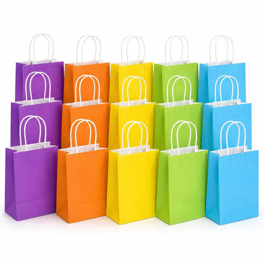 MAQIHAN Gift Bags With Handles - 15 Pcs Gift Bag Bulk Paper Bag Goody Bags Kraft Paper Bags Party Favor Bags Small Bag for Gifts Craft Goodie Birthday Valentine Christmas