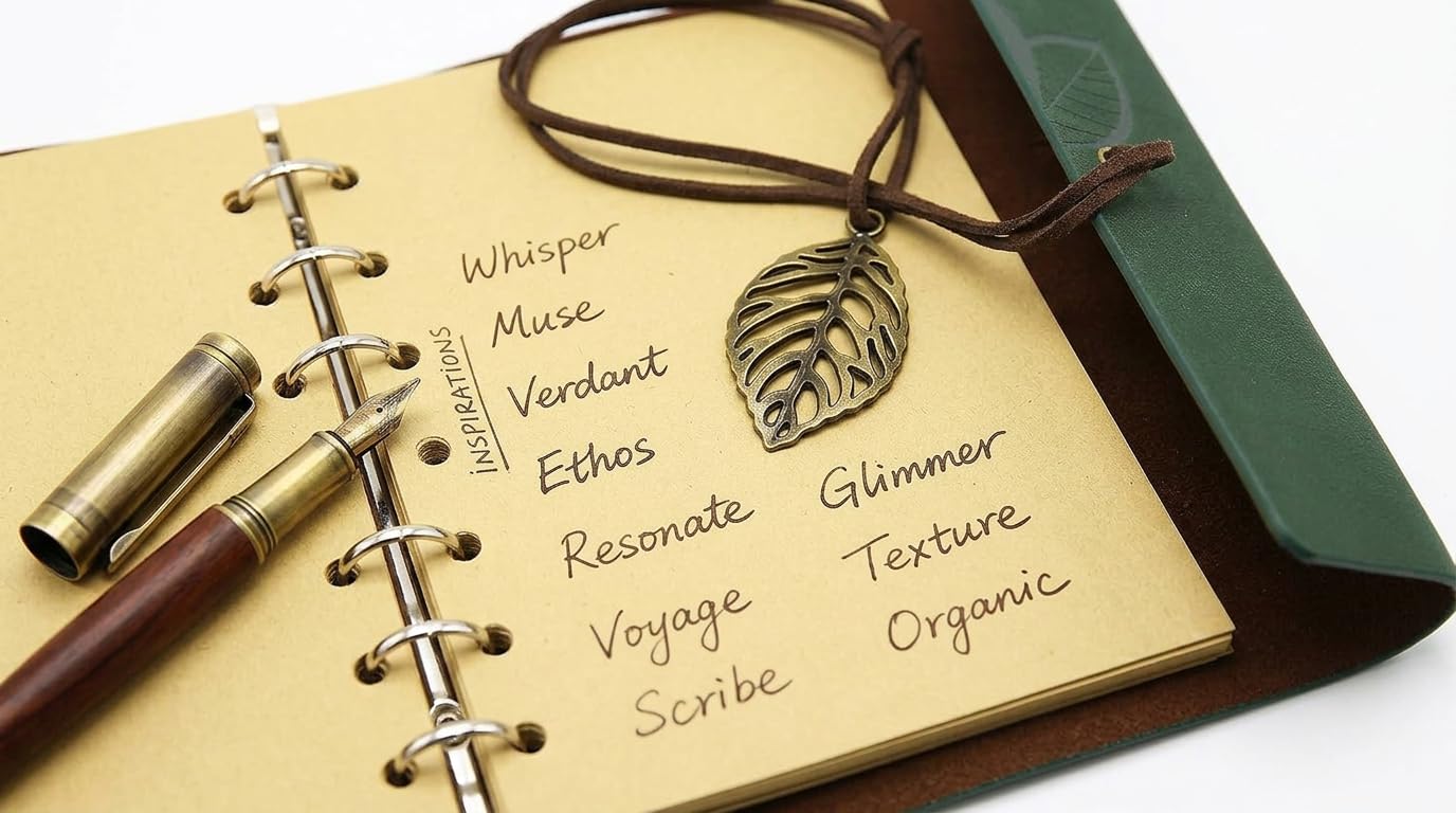EvZ 5 Inch Mini Vintage Leather Journal, Pocket Size Refillable Loose Leaf Notebook, Retro Dark Green PU Cover with Metal Leaf Pendant, Blank Kraft Paper Small Travel Diary & Sketchbook