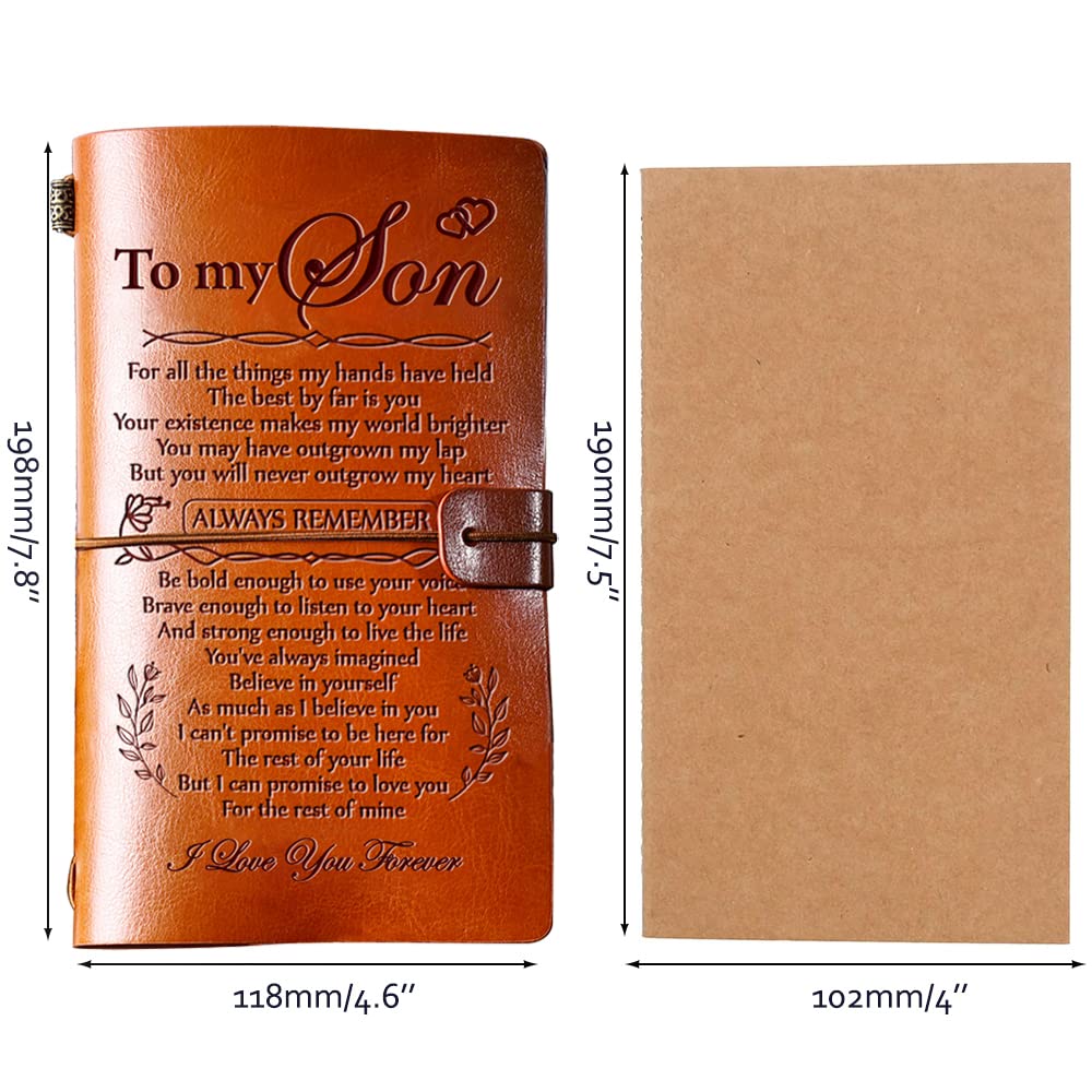 Hiipeenow Gifts for Son Teen Boys from Mom, Leather Travel Journal 140 Pages, Fathers day Birthday Graduation Thanksgiving Valentines Day Christmas Back to School Gifts Card for Son from Mom Dad
