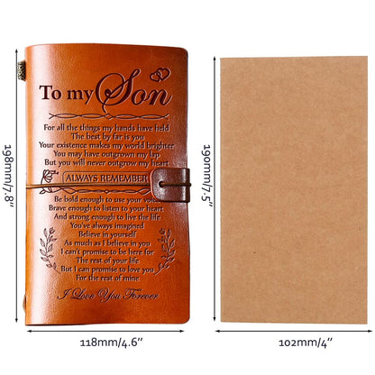 Hiipeenow Gifts for Son Teen Boys from Mom, Leather Travel Journal 140 Pages, Fathers day Birthday Graduation Thanksgiving Valentines Day Christmas Back to School Gifts Card for Son from Mom Dad