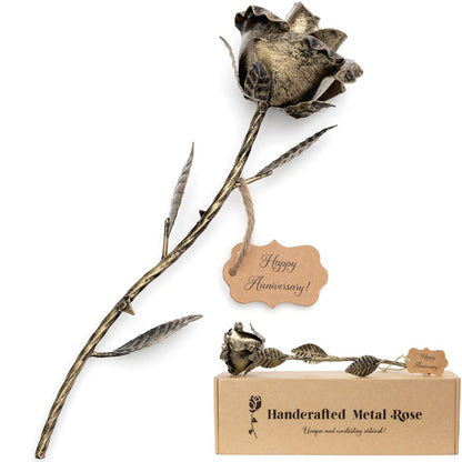 BESZONE Bronze Anniversary 8 Year Gifts - Metal Rose 8th Anniversary for Her Bronze Gift, Everlasting Rose for 8 Year Wedding Handcrafted for Wife Eternal Artwork