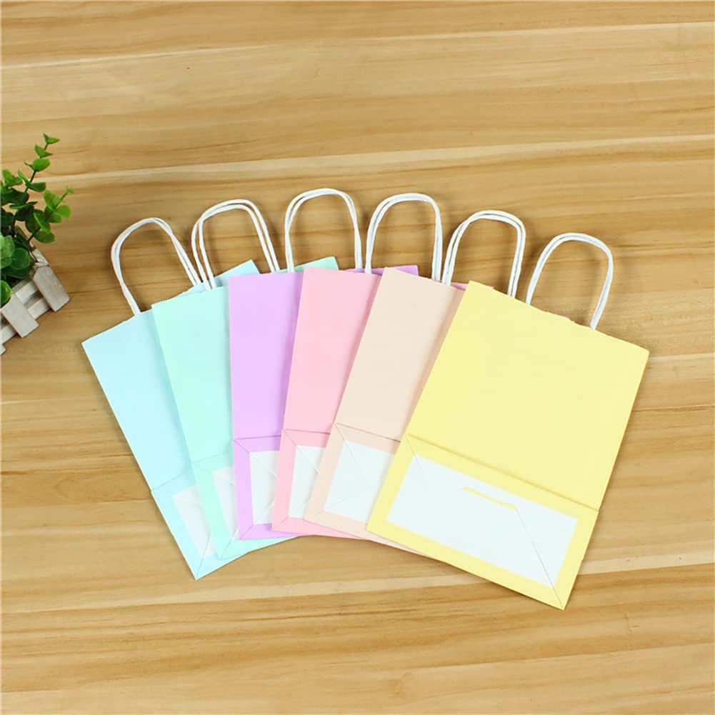UUYYEO 12 Pcs 16 x 8 x 21cm Pastel Gift Bags Coloured Paper Party Favor Bags Kraft Paper Sweet Candy Bags with Handles for Birthday Wedding
