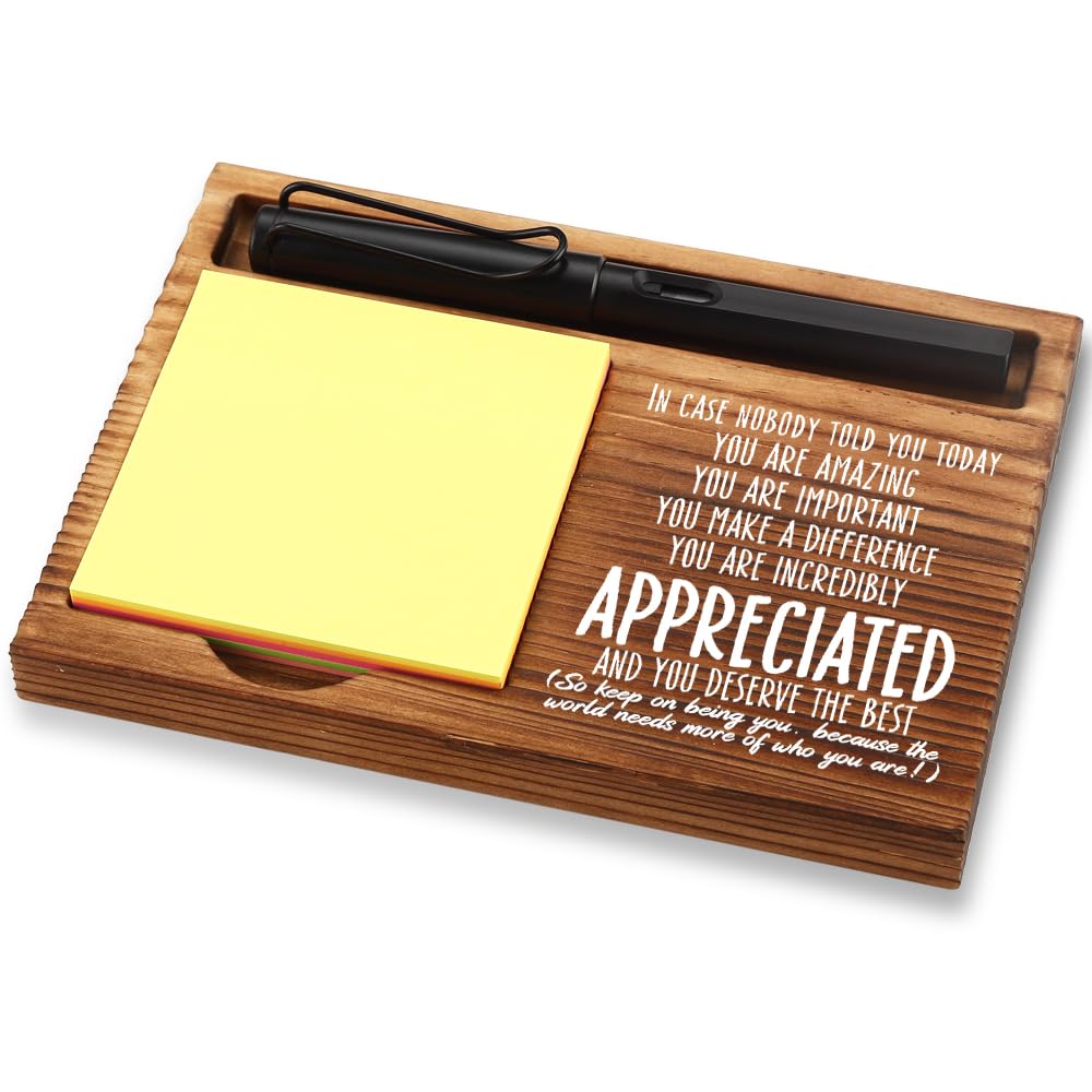 FOUGSTA Appreciation Gifts for Women, New Job Gifts for Women, Inspirational Office Decor Gift for Woman,Wooden Notepad Pen Holder With Inspirational Quotes,16.5 x 12 x 1.5 cm,XXN3