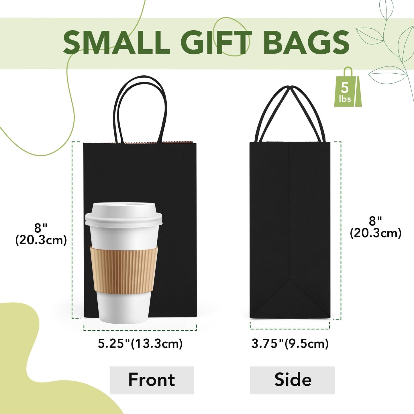 MESHA Black Gift Bags 5.25x3.75x8 Inch Small Kraft Paper Bags with Handles Bulk,100 Pack for Small Business,Wedding Party Favor