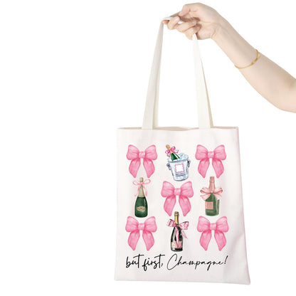 WCGXKO Champagne Gift But First Champagne Tote Bag Champagne Loving Gift Bachelorette Party Gift