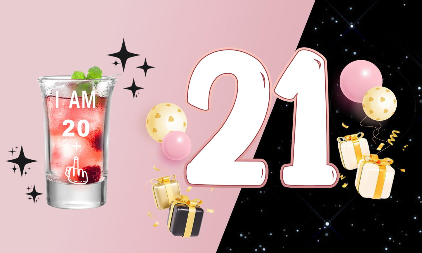 Hlukana 21st Birthday Shot Glass, Middle Finger Funny Gift, Perfect For Him, Her, Men, Women, Sister, Friend - 21st Birthday Decorations (1.5 oz)