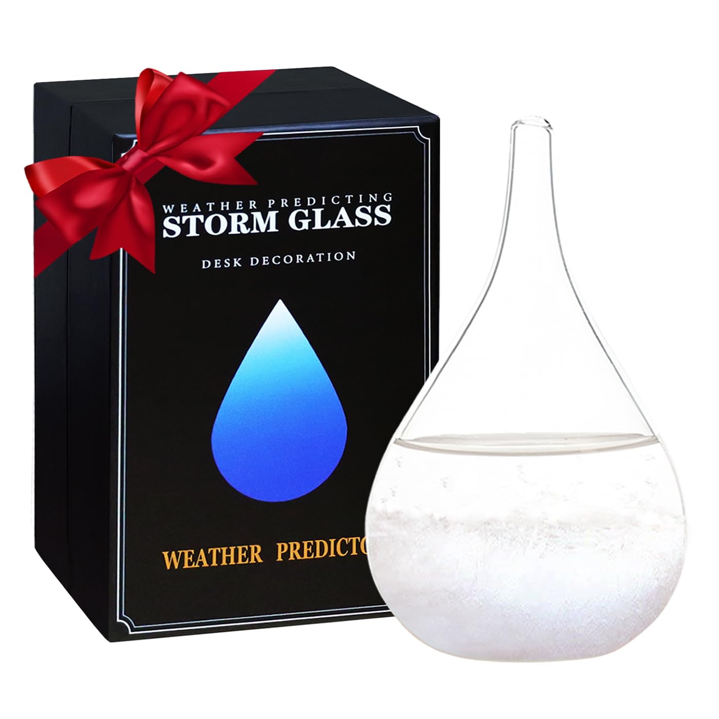 Unique Christmas Gifts, Storm Glass Weather Predictor，Mini Transparent Drop-Shaped Glass Snow Globe,Cool GIFS and Home/Office Desk Decorations